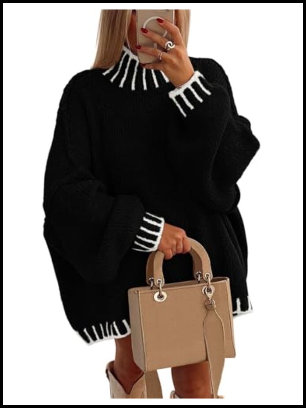 Women's Chunky Knit Mock Neck Oversized Pullover Sweater Long Sleeve Tunic Top